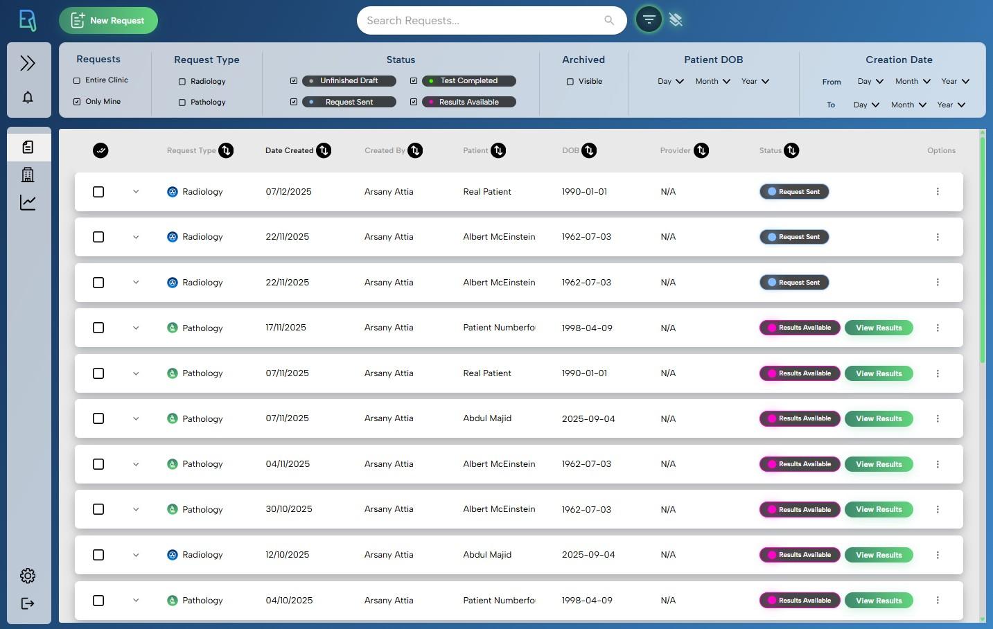 eRequests Dashboard Interface